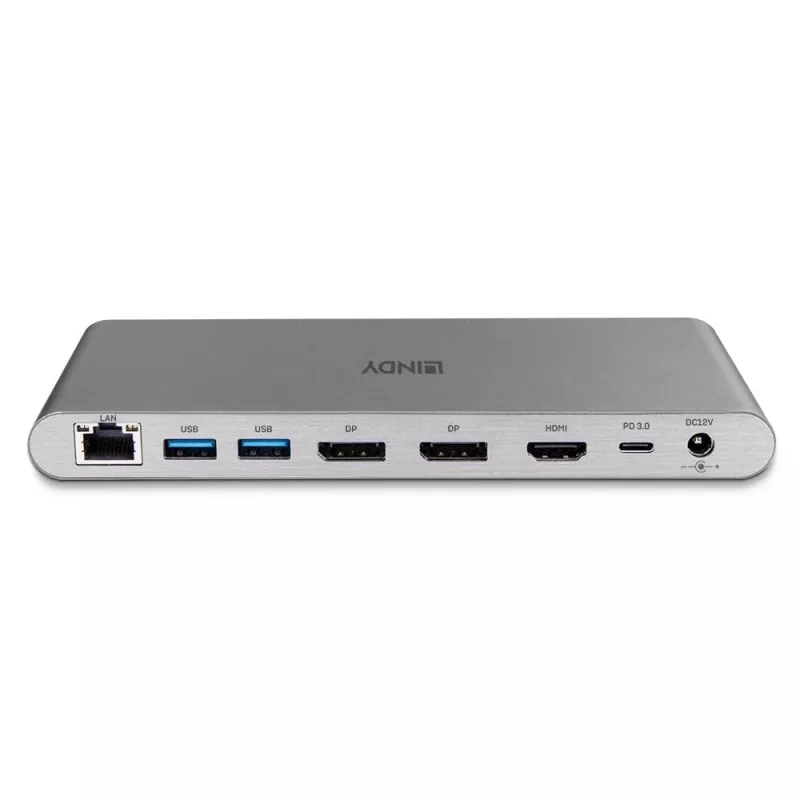 Lindy DST-Pro 5K XT, USB-C klēpjdatora dokstacija ar trīskāršu displeju (4K) vai vienu displeju (5K) un 100 W caurlaides uzlādi