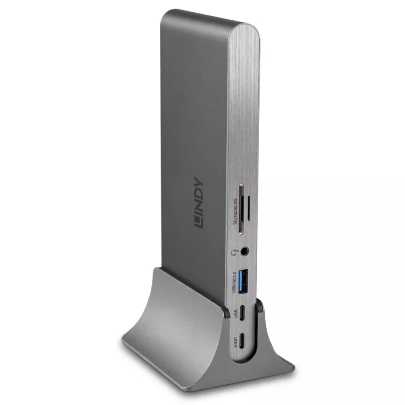 Lindy DST-Pro 5K XT, USB-C klēpjdatora dokstacija ar trīskāršu displeju (4K) vai vienu displeju (5K) un 100 W caurlaides uzlādi