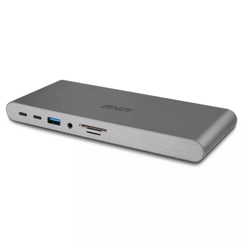 Lindy DST-Pro 5K XT, USB-C klēpjdatora dokstacija ar trīskāršu displeju (4K) vai vienu displeju (5K) un 100 W caurlaides uzlādi