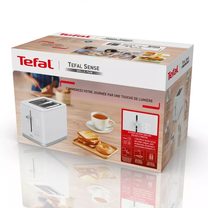Tosteris Tefal Sense TT6931 — 2 šķēlēm, 850 W, balts, 7 apbrūnināšanas līmeņi, LED displejs