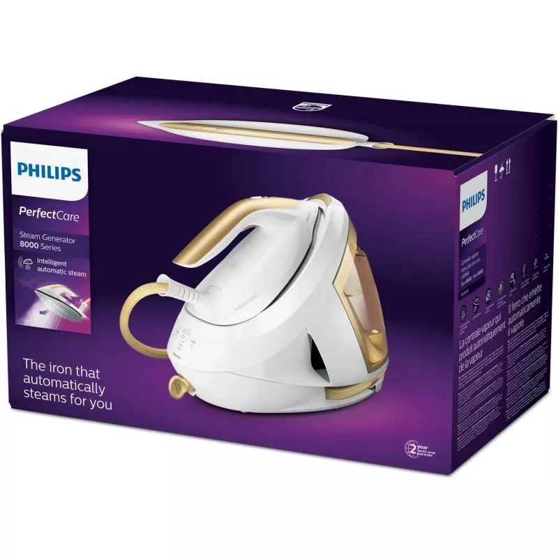 Philips PSG8040/60 tvaika gludināšanas stacija 2700 W 1,8 L SteamGlide Elite gludekļa pamatne Zelts, Balts