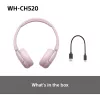 Sony WHCH520P.CE7, Bezvadu, 20 - 20000 Hz, Zvani/Mūzika, 147 g, Austiņas, Rozā