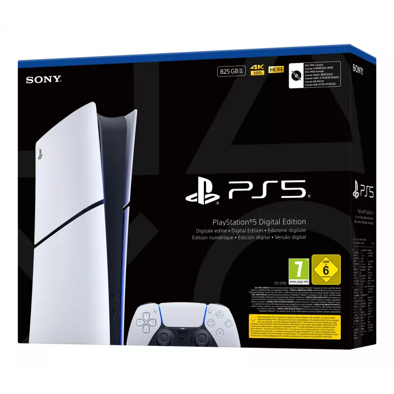 Sony PlayStation 5 Digital Edition (Slim) 825 GB Wi-Fi Melns, Balts