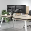 Manhattan dubultā galda stiprinājuma kronšteins televizoriem un monitoriem (pilnas kustības gāzes atspere), ekrāniem no 10 inch līdz 27 inch, spaiļu vai grommetas montāža, VESA saderība: 75x75 un 100x100 mm - pārbaudiet četru montāžas caurumu izmērus ekrāna aizmugurē, lai nodrošinātu atbilstību, maks. 8 kg (katram)