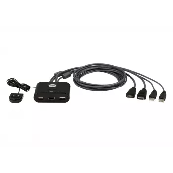 ATEN 2-Port USB FHD HDMI kabelis KVM Switch, 1920 x 1200 pikseļi, Full HD, 1,518 W, melns