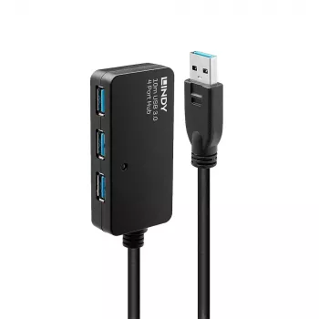 Lindy 10m USB 3.0 aktīvais pagarinātāja centrmezgls Pro, USB 3.2 Gen 1 (3.1 Gen 1) Type-A, USB 3.2 Gen 1 (3.1 Gen 1) Type-A, 5000 Mbit/s, melns, plastmasa, apaļš kabelis