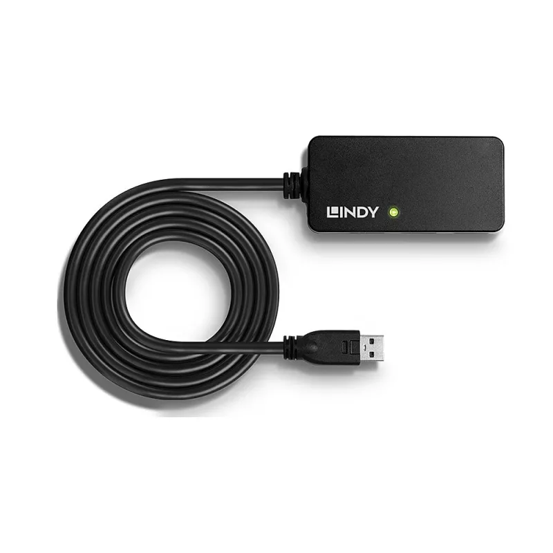 Lindy 10m USB 3.0 aktīvais pagarinātāja centrmezgls Pro, USB 3.2 Gen 1 (3.1 Gen 1) Type-A, USB 3.2 Gen 1 (3.1 Gen 1) Type-A, 5000 Mbit/s, melns, plastmasa, apaļš kabelis