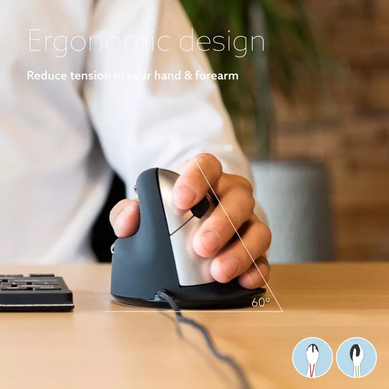 R-Go Tools Ergonomic pele R-Go HE Break with break software, medium (hand size 165-185 mm), left-handed, Wired, Melns