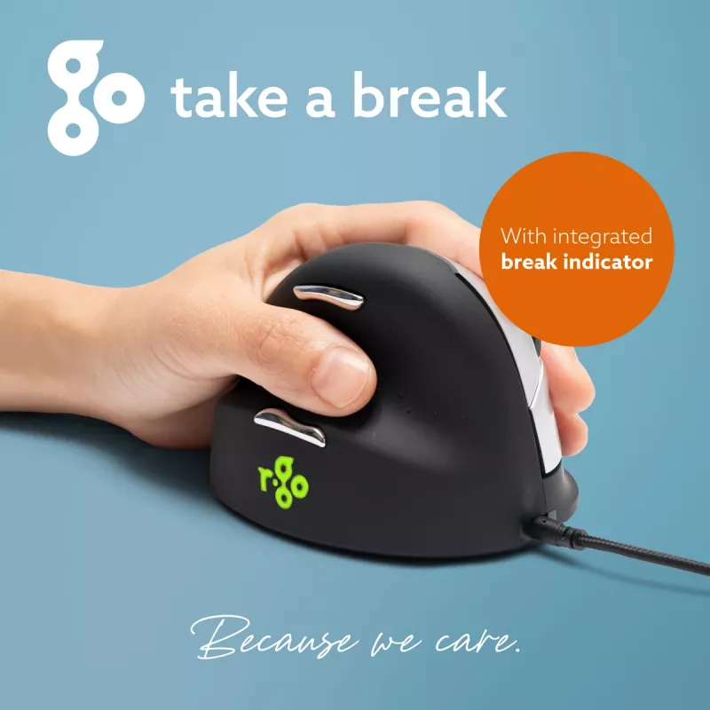 R-Go Tools Ergonomic pele R-Go HE Break with break software, medium (hand size 165-185 mm), left-handed, Wired, Melns