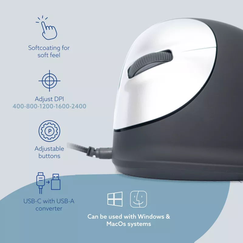 R-Go Tools Ergonomic pele R-Go HE Break with break software, medium (hand size 165-185 mm), left-handed, Wired, Melns