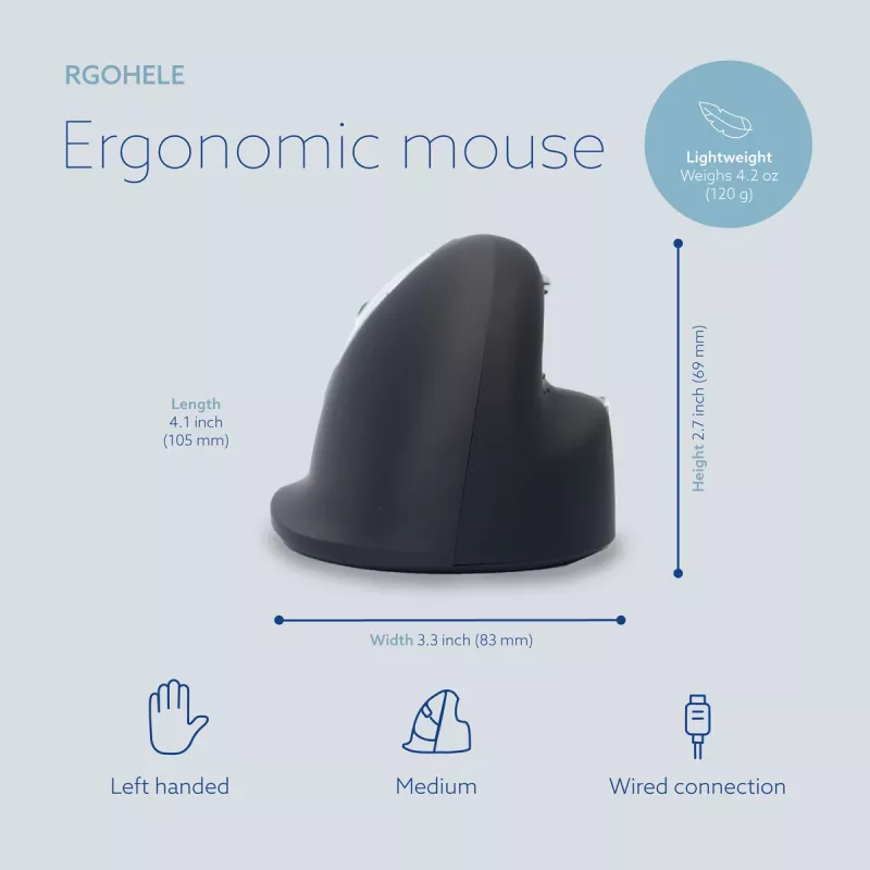 R-Go Tools Ergonomic pele R-Go HE Break with break software, medium (hand size 165-185 mm), left-handed, Wired, Melns