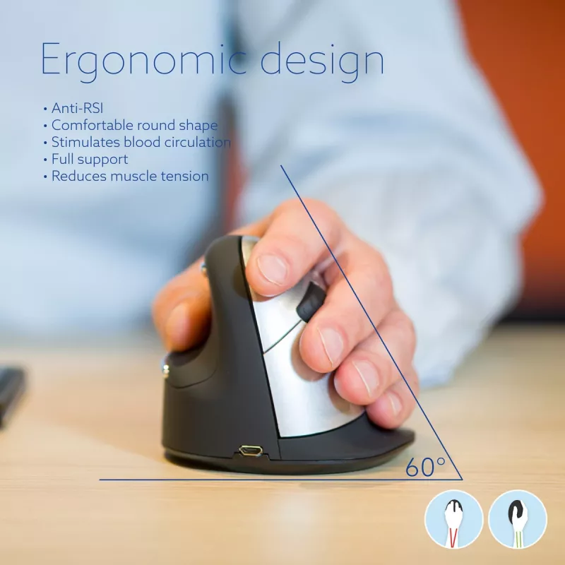 R-Go Tools ergonomiskā pele R-Go HE Break ar pārtraukumu programmatūru, liela (rokas izmērs ≥ 185 mm), kreisā roka, Bluetooth, melna