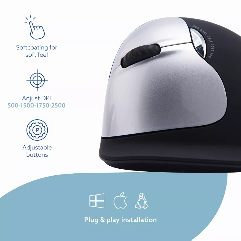 R-Go Tools ergonomiskā pele R-Go HE Break ar pārtraukumu programmatūru, liela (rokas izmērs ≥ 185 mm), kreisā roka, Bluetooth, melna