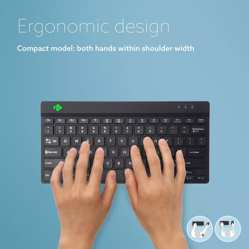R-Go Tools Ergonomic tastatūra R-Go Compact Break, kompakta tastatūra ar pārtraukumu programmatūru, QWERTY (US), Bluetooth, melna