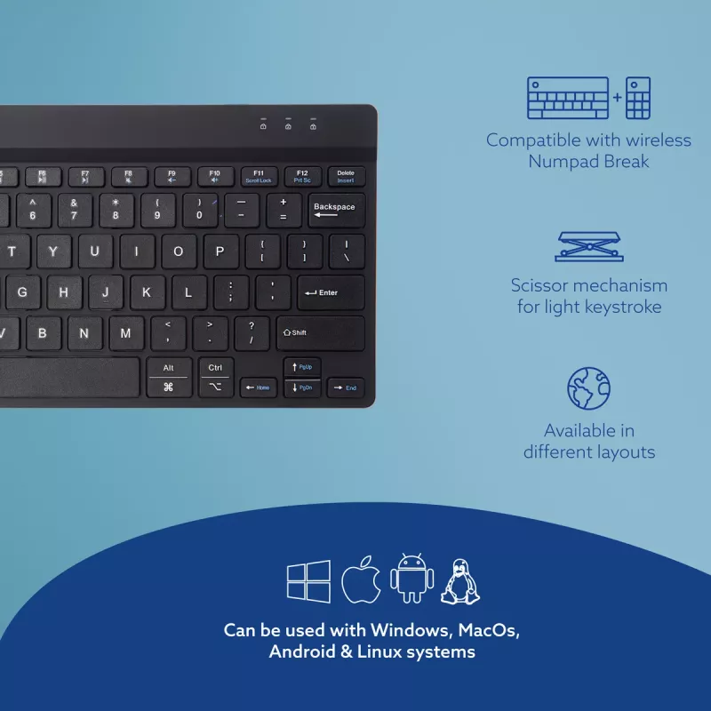 R-Go Tools Ergonomic tastatūra R-Go Compact Break, kompakta tastatūra ar pārtraukumu programmatūru, QWERTY (US), Bluetooth, melna