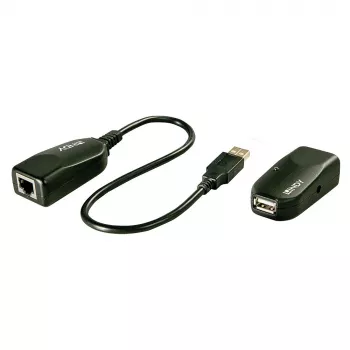 Lindy 50m USB 2.0 Cat.6 paplašinātājs, tīkla raidītājs un uztvērējs, 50 m, 480 Mbit/s, Cat5, Cat5e, Cat6, LG-8311, melns