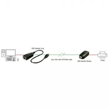 Lindy 50m USB 2.0 Cat.6 paplašinātājs, tīkla raidītājs un uztvērējs, 50 m, 480 Mbit/s, Cat5, Cat5e, Cat6, LG-8311, melns