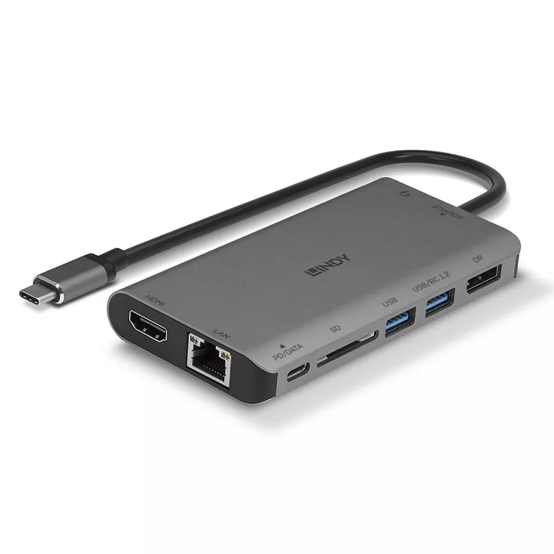 Lindy DST-Mini XT, USB-C klēpjdatora mini dokstacija ar vienu displeju (4K) vai diviem displejiem (Full HD) un 100 W caurlaides uzlādi