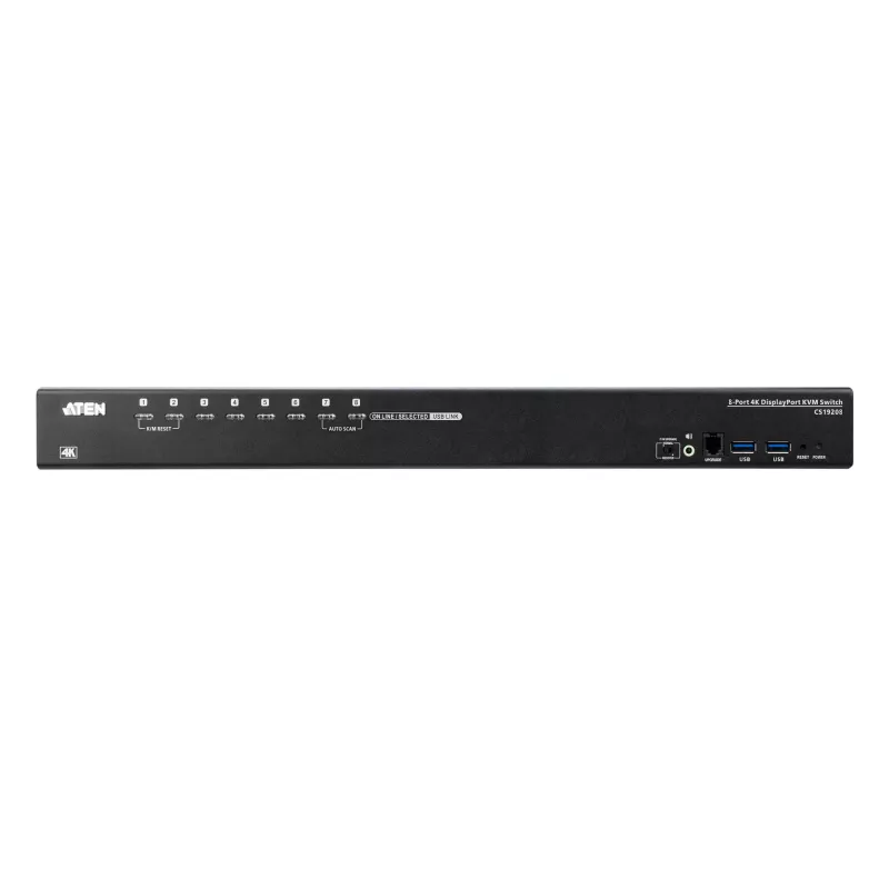 ATEN 8-Port USB 3.0 4K DisplayPort KVM slēdzis, 4096 x 2160 pikseļi, 4K Ultra HD, 18.44 W, melns