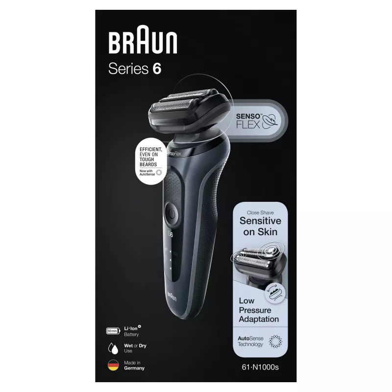 Braun Series 6 61-N1000s folijas skuveklis melns, pelēks