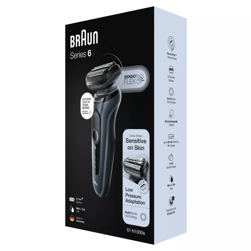Braun Series 6 61-N1000s folijas skuveklis melns, pelēks