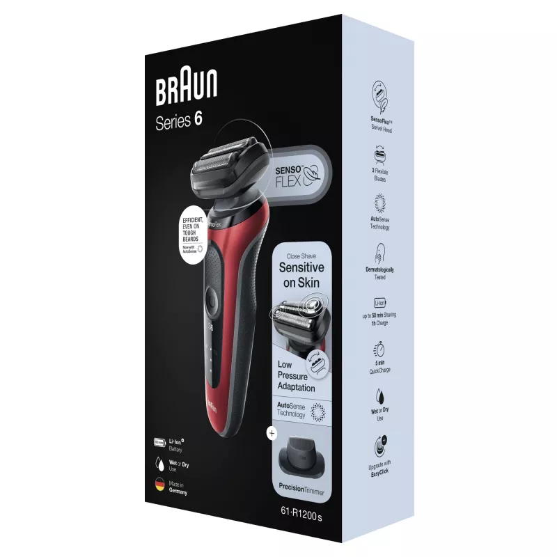 Folijas skuveklis Braun Series 6 61-R1200s SensoFlex SensoFoil Melns Sarkans