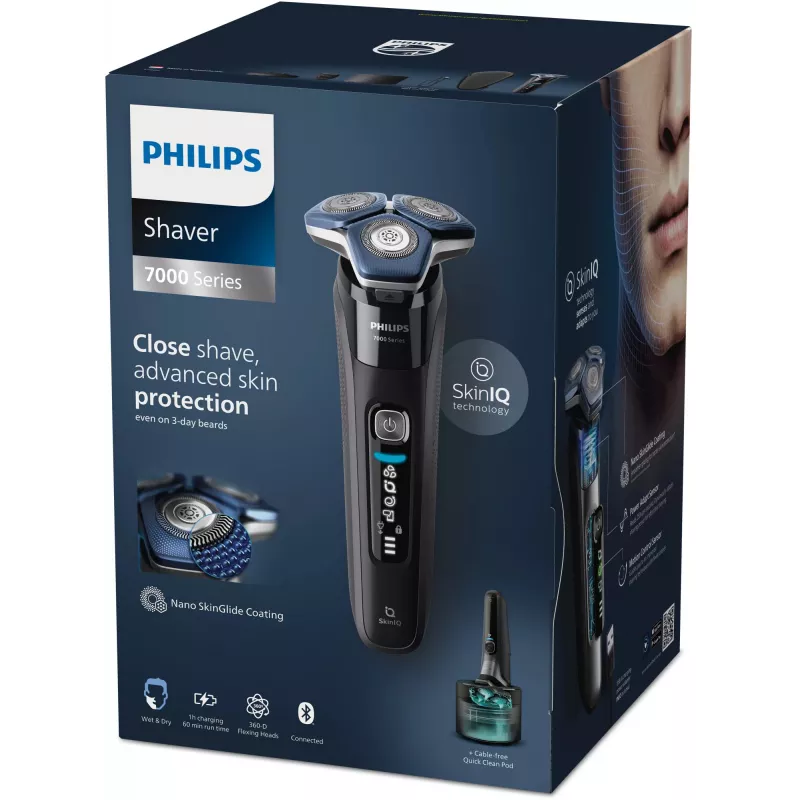 Elektriskais rotējošais skuveklis Philips Series 7000 S7886/58 — 3 galviņas, mitrai un sausai lietošanai, Li-Ion akumulators, 60 min darbības laiks