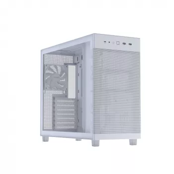 PC korpuss ASUS PRIME AP303 TG balta — ATX/Micro-ATX/Mini-ITX, rūdīts stikls, USB-C, 360 mm GPU atbalsts