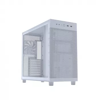 PC korpuss ASUS PRIME AP303 TG balta — ATX/Micro-ATX/Mini-ITX, rūdīts stikls, USB-C, 360 mm GPU atbalsts