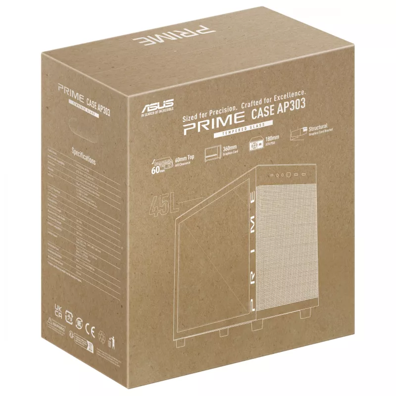 ASUS PRIME AP303 TG Melns, PC, Melns, micro ATX, Mini-ITX, ATX, 16,5 cm, 36 cm, 18 cm