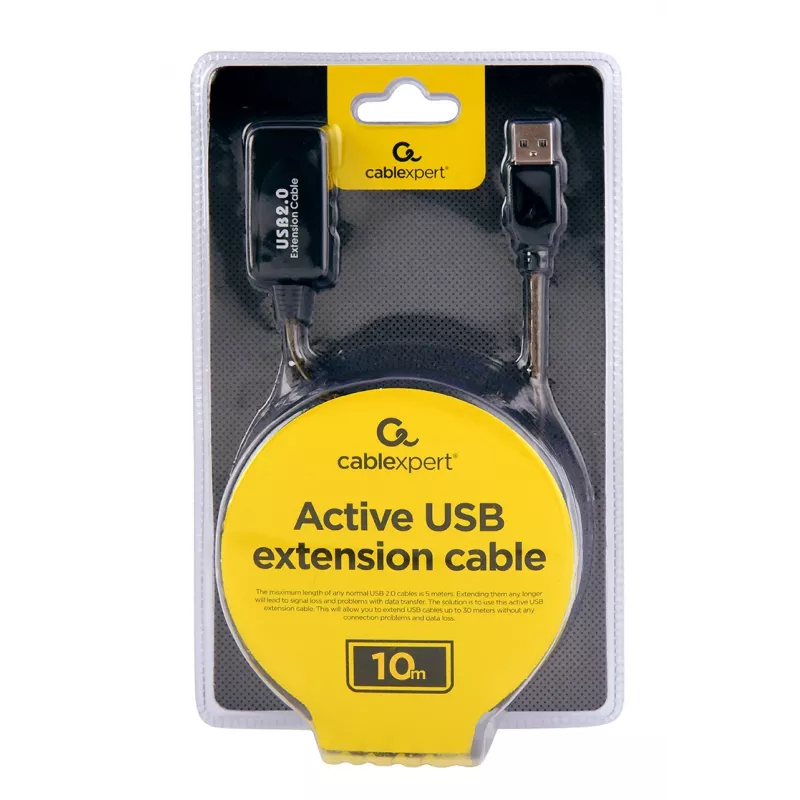 GEMBIRD aktīvs USB 2.0 pagarinātāja kabelis, 10 m – melns