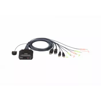 KVM slēdzis ATEN CS22DP-AT 2-portu USB DisplayPort, 4K@30Hz, USB-A konsole, audio, 1.2 m kabelis