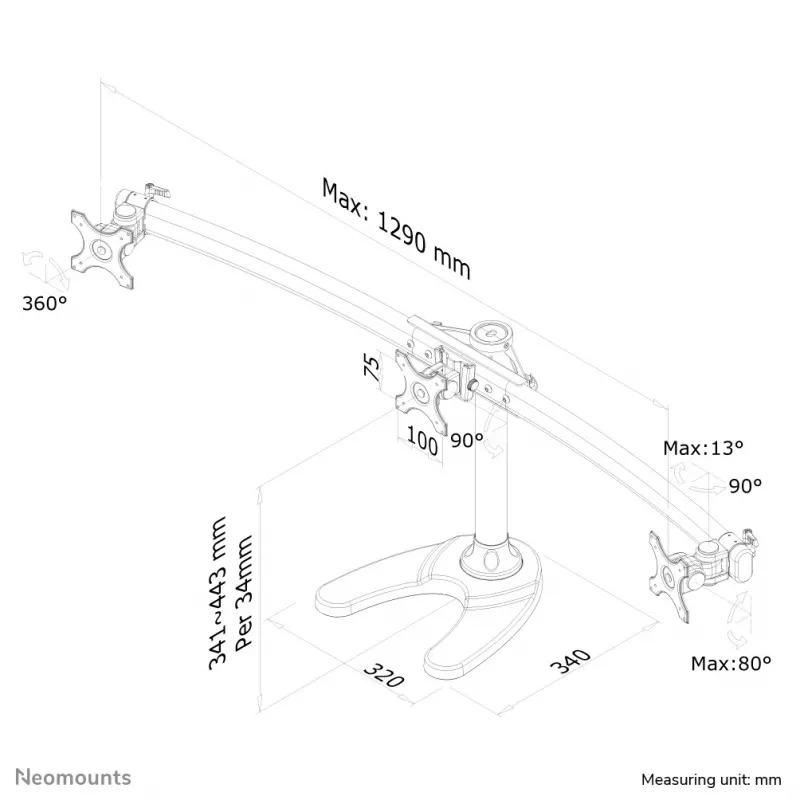 Neomounts FPMA-D700DD3 monitora statīvs 10-27 collu