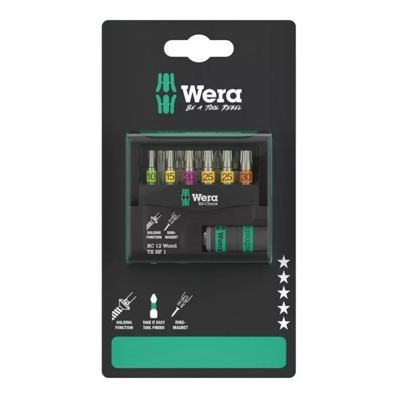 Wera 05073641001 Bit-Check 12 Wood TORX HF 1 SB bitu komplekts