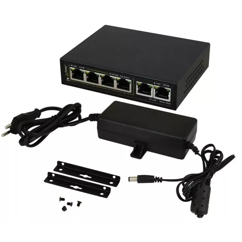 PULSAR Gigabit PoE slēdzis SG-64 — 4 PoE porti, 2 augšupsaites porti