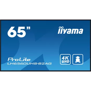iiyama LH6560UHS-B2AG Signage Displejs Digitālā A-tāfele 163.8 cm (64.5 collas) LED Wi-Fi 500 cd/m² 4K Ultra HD Melns Iebūvēts procesors Android 11 24/7