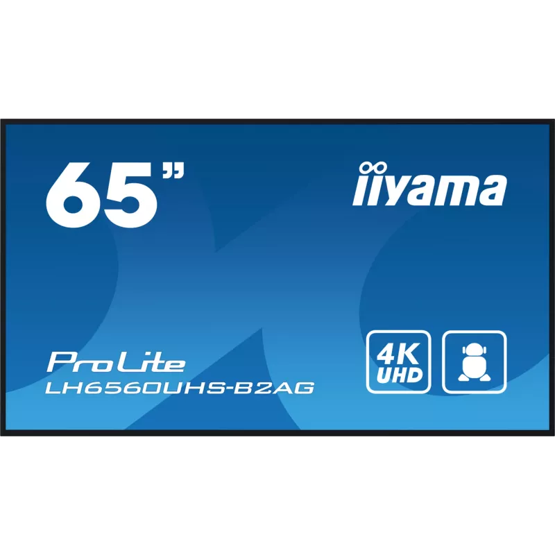 iiyama LH6560UHS-B2AG Signage Displejs Digitālā A-tāfele 163.8 cm (64.5 collas) LED Wi-Fi 500 cd/m² 4K Ultra HD Melns Iebūvēts procesors Android 11 24/7
