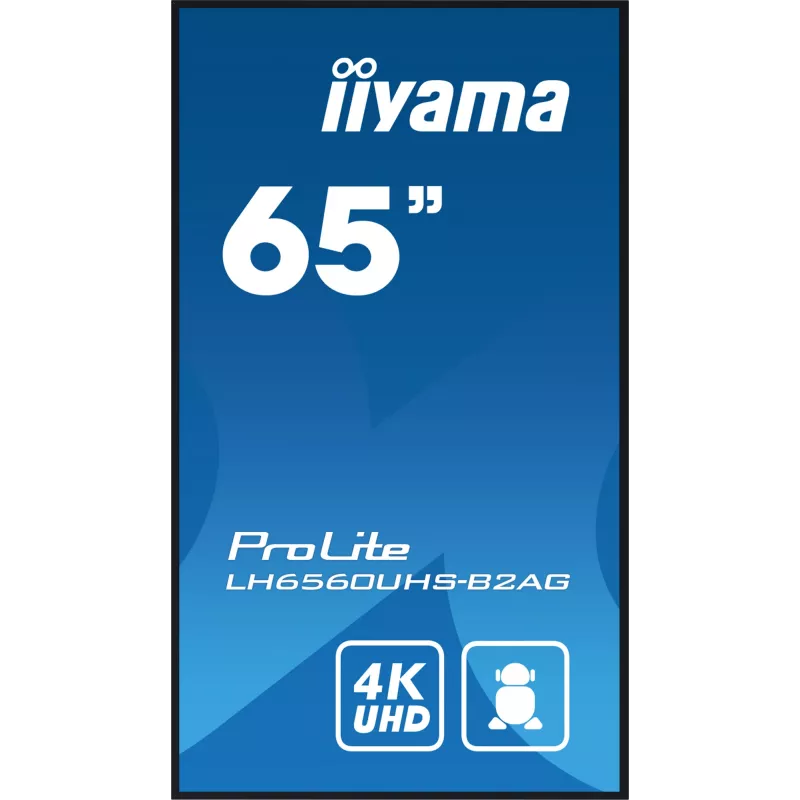 iiyama LH6560UHS-B2AG Signage Displejs Digitālā A-tāfele 163.8 cm (64.5 collas) LED Wi-Fi 500 cd/m² 4K Ultra HD Melns Iebūvēts procesors Android 11 24/7