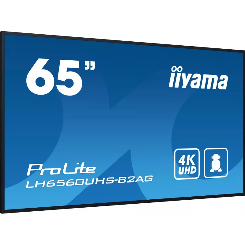 iiyama LH6560UHS-B2AG Signage Displejs Digitālā A-tāfele 163.8 cm (64.5 collas) LED Wi-Fi 500 cd/m² 4K Ultra HD Melns Iebūvēts procesors Android 11 24/7