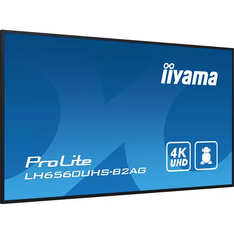 iiyama LH6560UHS-B2AG Signage Displejs Digitālā A-tāfele 163.8 cm (64.5 collas) LED Wi-Fi 500 cd/m² 4K Ultra HD Melns Iebūvēts procesors Android 11 24/7