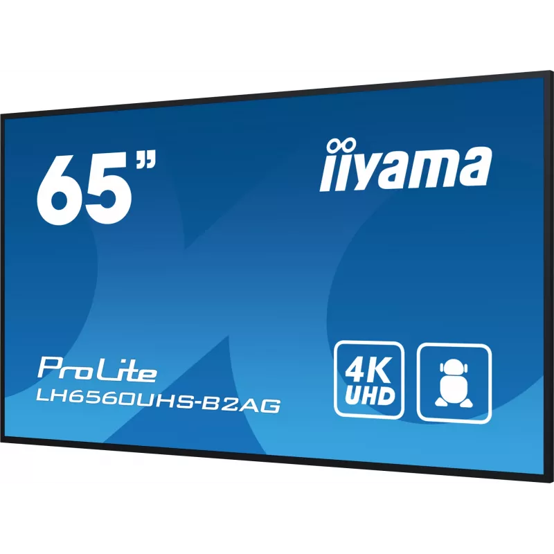 iiyama LH6560UHS-B2AG Signage Displejs Digitālā A-tāfele 163.8 cm (64.5 collas) LED Wi-Fi 500 cd/m² 4K Ultra HD Melns Iebūvēts procesors Android 11 24/7