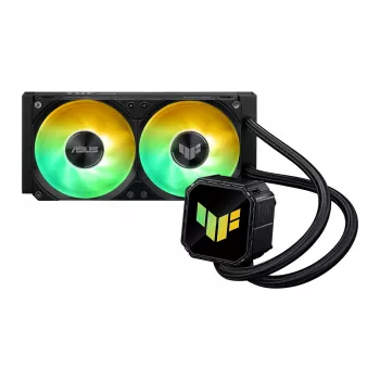 Viss vienā šķidruma dzesētājs ASUS TUF GAMING LC III 240 ARGB — 240 mm radiators, 2 x 120 mm ARGB ventilatori, Socket AM5 atbalsts, Melna
