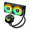 Viss vienā šķidruma dzesētājs ASUS TUF GAMING LC III 240 ARGB — 240 mm radiators, 2 x 120 mm ARGB ventilatori, Socket AM5 atbalsts, Melna