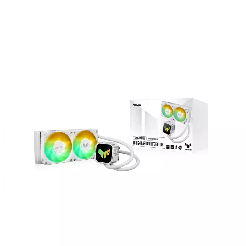 Universāls šķidruma dzesētājs ASUS TUF GAMING LC III 240 ARGB WHT – 240 mm radiators, 2x 120 mm ventilatori, PWM, balts