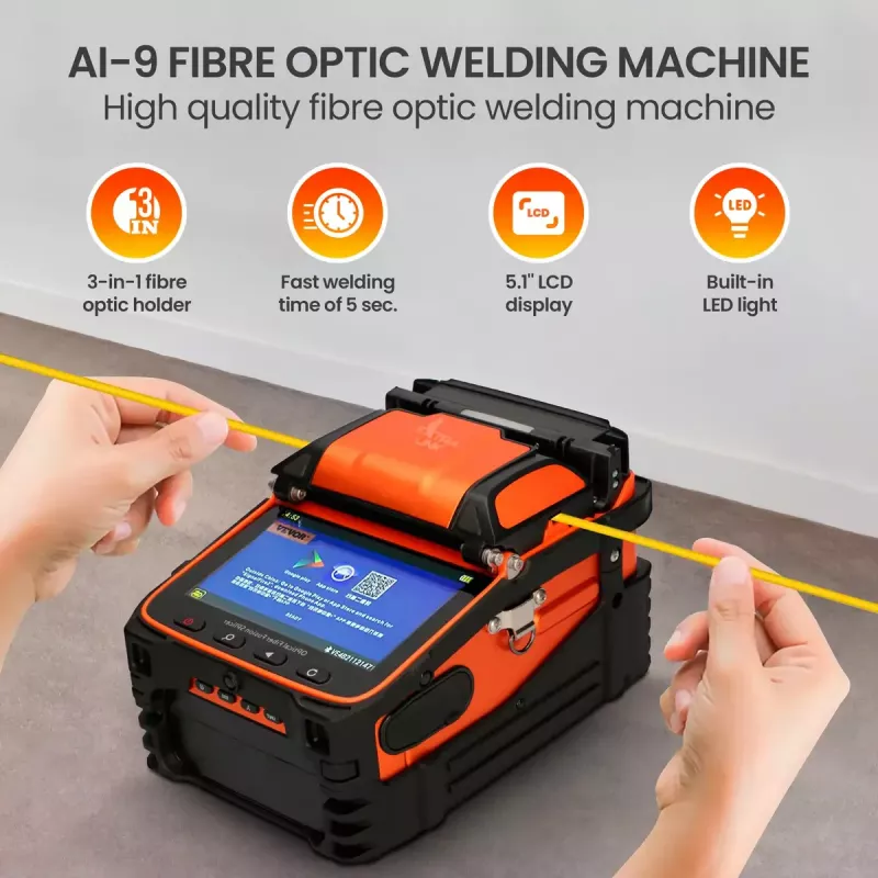 Optiskā šķiedru metinātājs Extralink AI-9 7800 mAh akumulators LED lampa LCD 5,1 collas