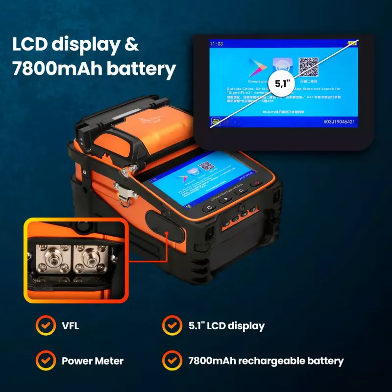Optiskā šķiedru metinātājs Extralink AI-9 7800 mAh akumulators LED lampa LCD 5,1 collas