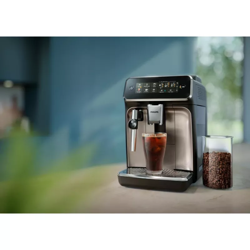 Espresso kafijas automāts Philips EP3349/70 — pilnībā automātisks, 15 bāri, 275 g pupiņu tvertne, keramikas dzirnaviņas, piena tvertne