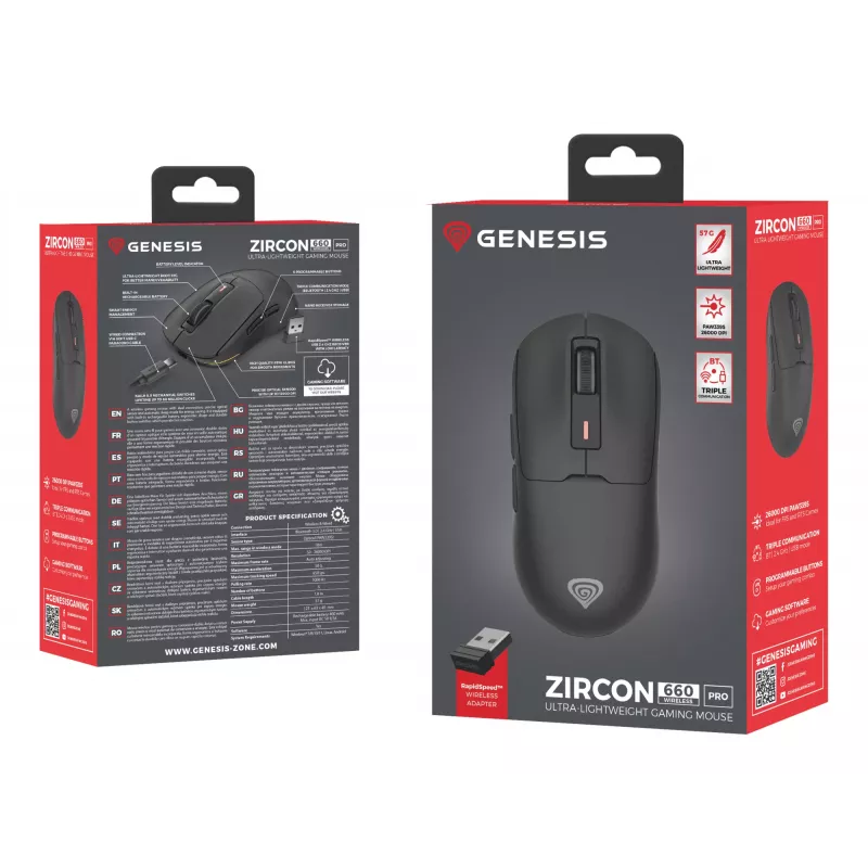 GENESIS NMG-2193 pele Spēlēm Piemērota abām rokām Bluetooth + USB Type-C Optiskais 26000 DPI