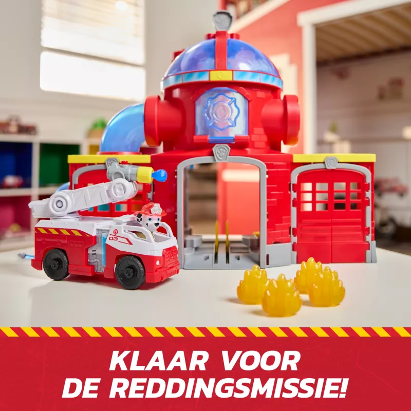 PAW Patrol Ugunsdzēsības glābšanas vadības centrs ar Māršala figūriņu, glābšanas ugunsdzēsēju mašīnu, gaismām, palaišanas mehānismu un skaņas efektiem, rotaļlietas bērniem zēniem un meitenēm no 3 gadu vecuma