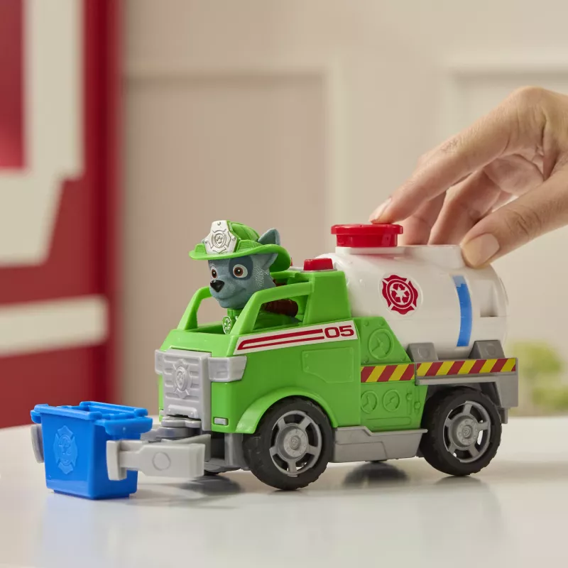 PAW Patrol Ugunsdzēsības glābšana: Rocky glābšanas ugunsdzēsības autocisterna ar figūriņu, satveršanas spīli un rotaļu kravas automašīnu, rotaļlietas zēniem un meitenēm vecumā no 3 gadiem